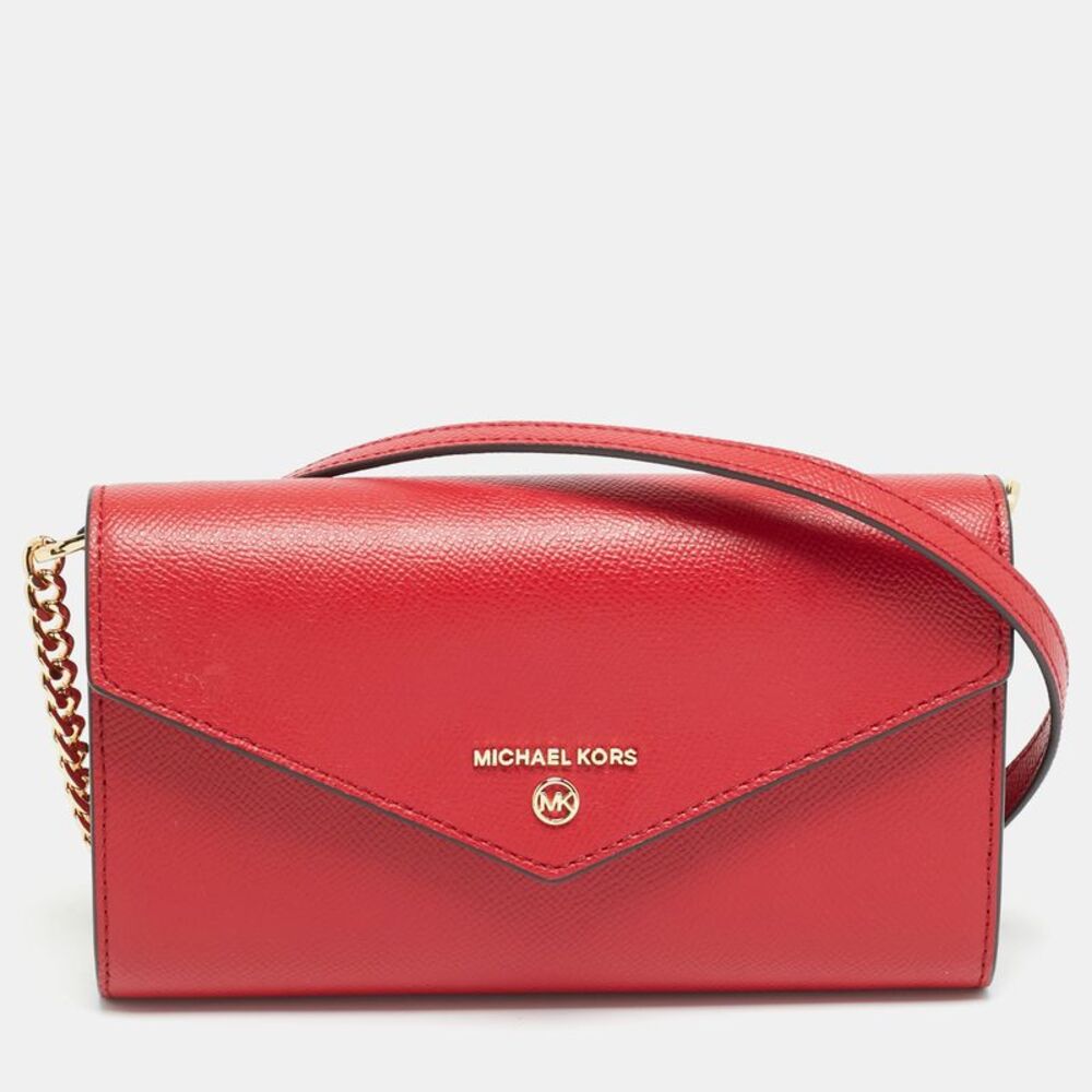 Michael Kors Envelope Red Leather Crossbody Bag